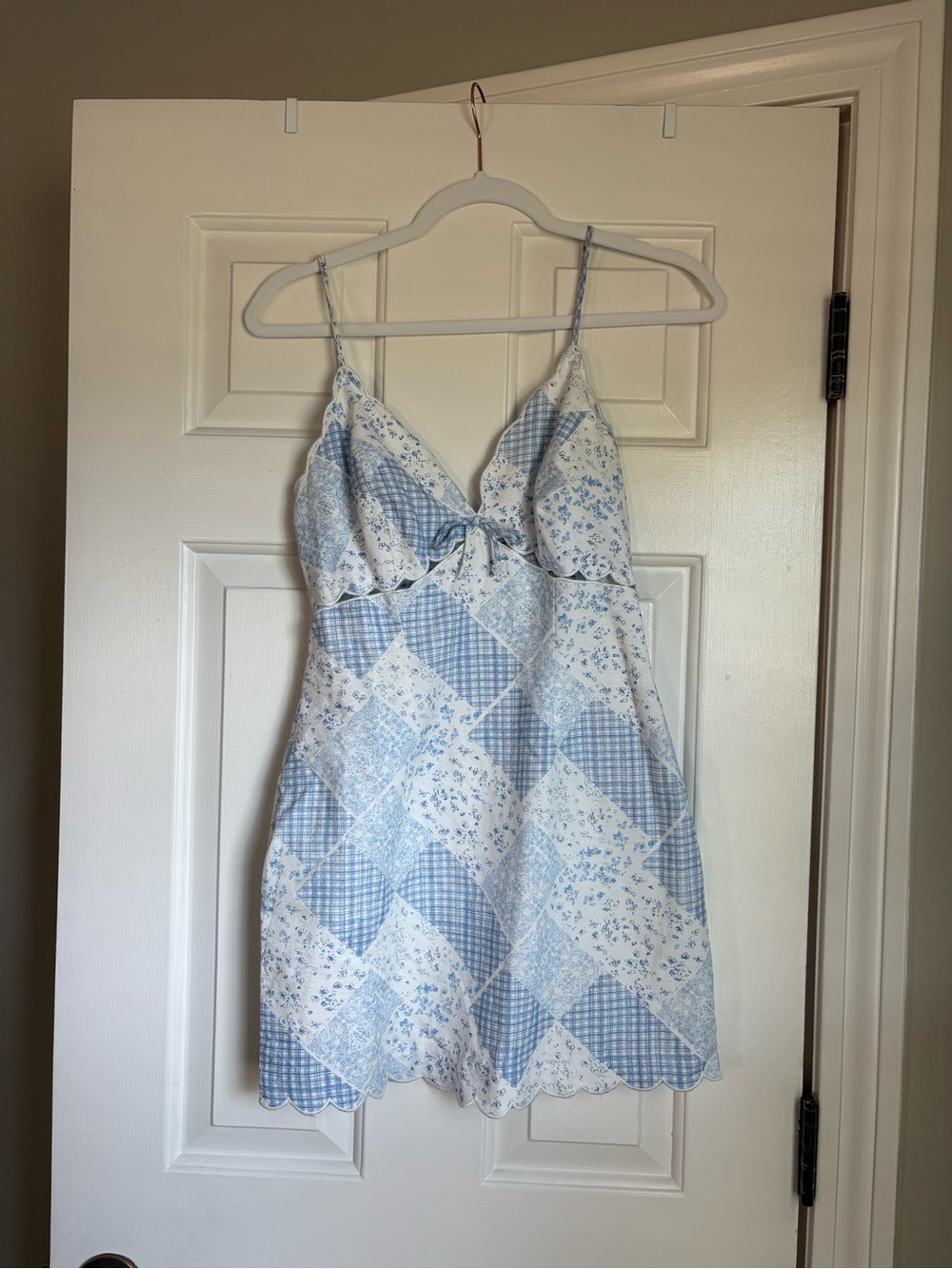 Blue Patchwork Floral Satin Chemise Slip